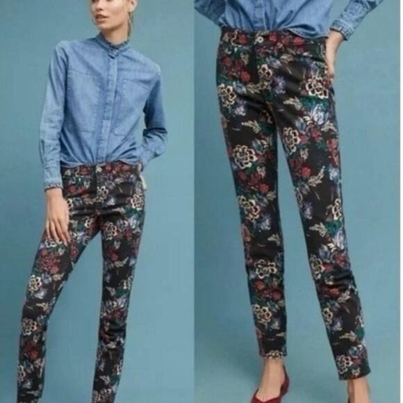 Pilcro Anthropologie Mid-Rise Skinny Jeans 31 Floral - Picture 2 of 7